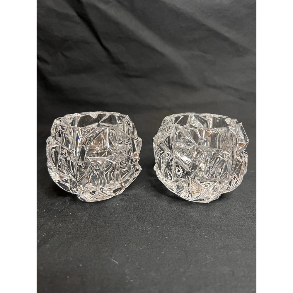 2 TIFFANY & CO ROCK CUT Votive Candle Holder, Cut Lead Crystal, 3" Tea Light